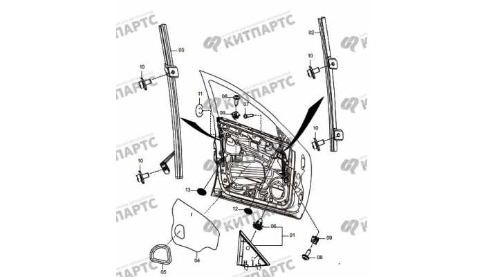 Направляющие стекол передней двери и уголок зеркала FAW Oley